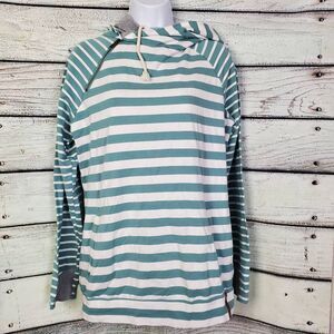Ampersand Avenue Women’s Hoodie Green White Striped Size L